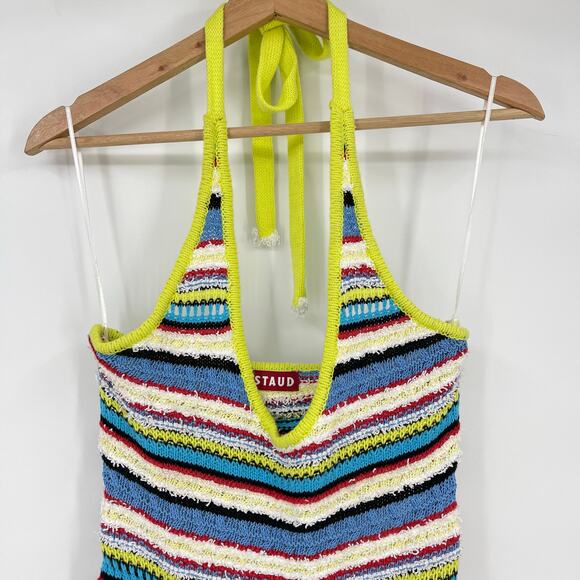 STAUD | Annabella Crochet Knit Striped Halterneck Maxi Dress in Pacific Reef S - Picture 5 of 11